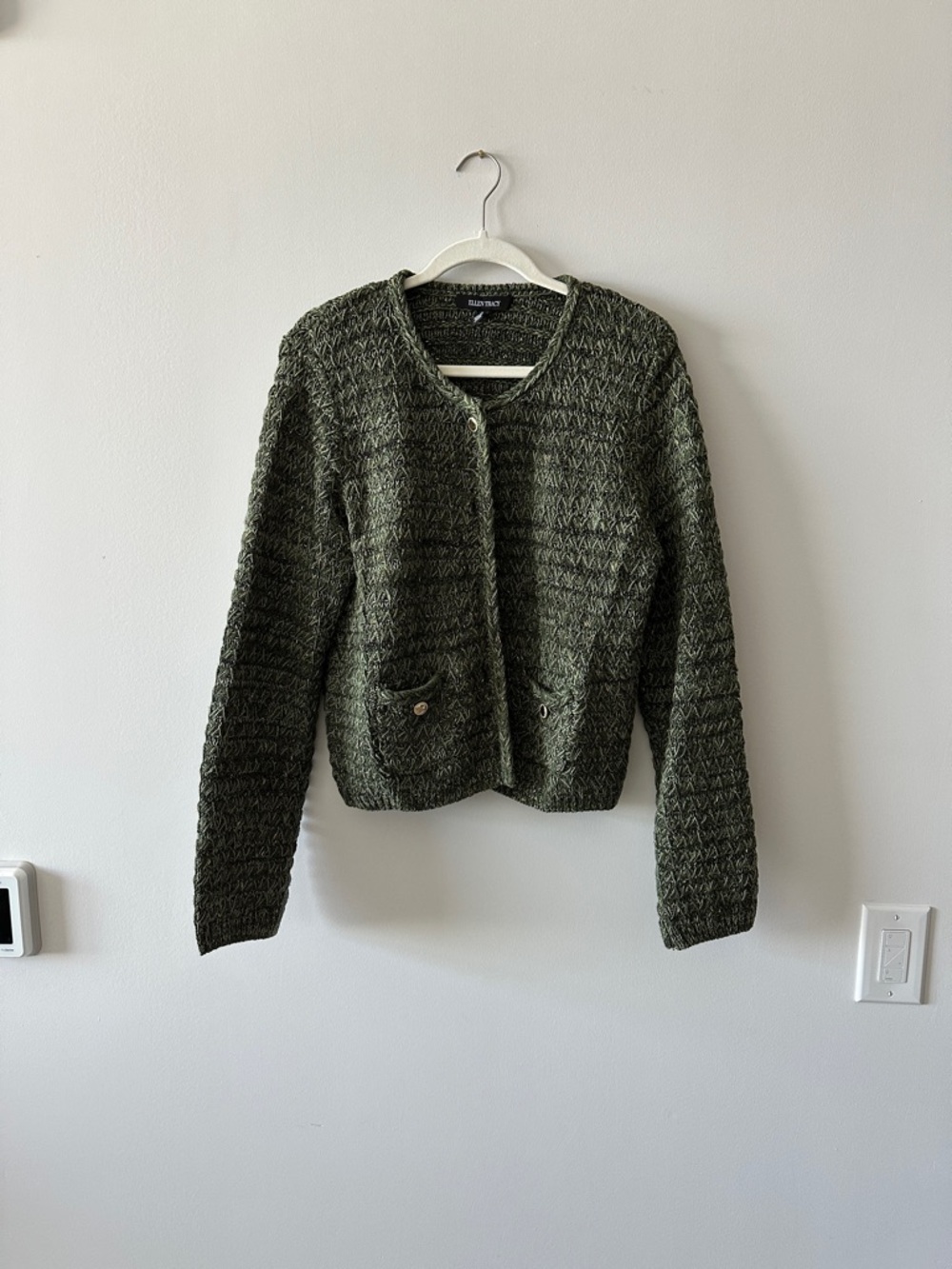 Ellen Tracy Olive Green Textured Knit Cardigan